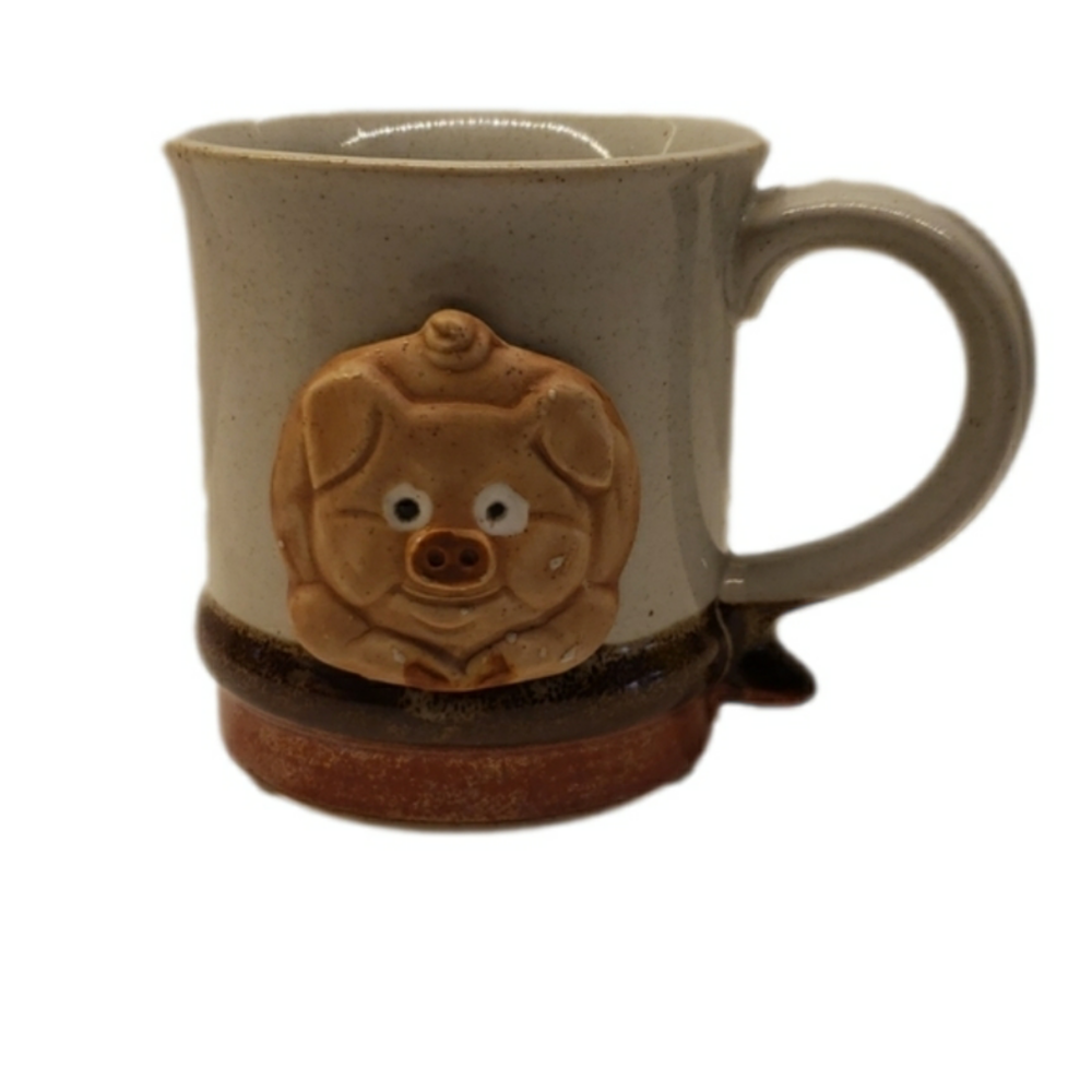 Mug 3D Unbranded Piggy face grey brown terracotta with cup 3.75"h x 3"diam